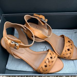 Aquatalia Samara Water Resistant Ankle Strap Sandal CARAMEL, Size 8.5 M